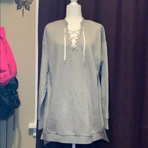 LACE-UP Sweatshirt dress - Picture 2 of 6